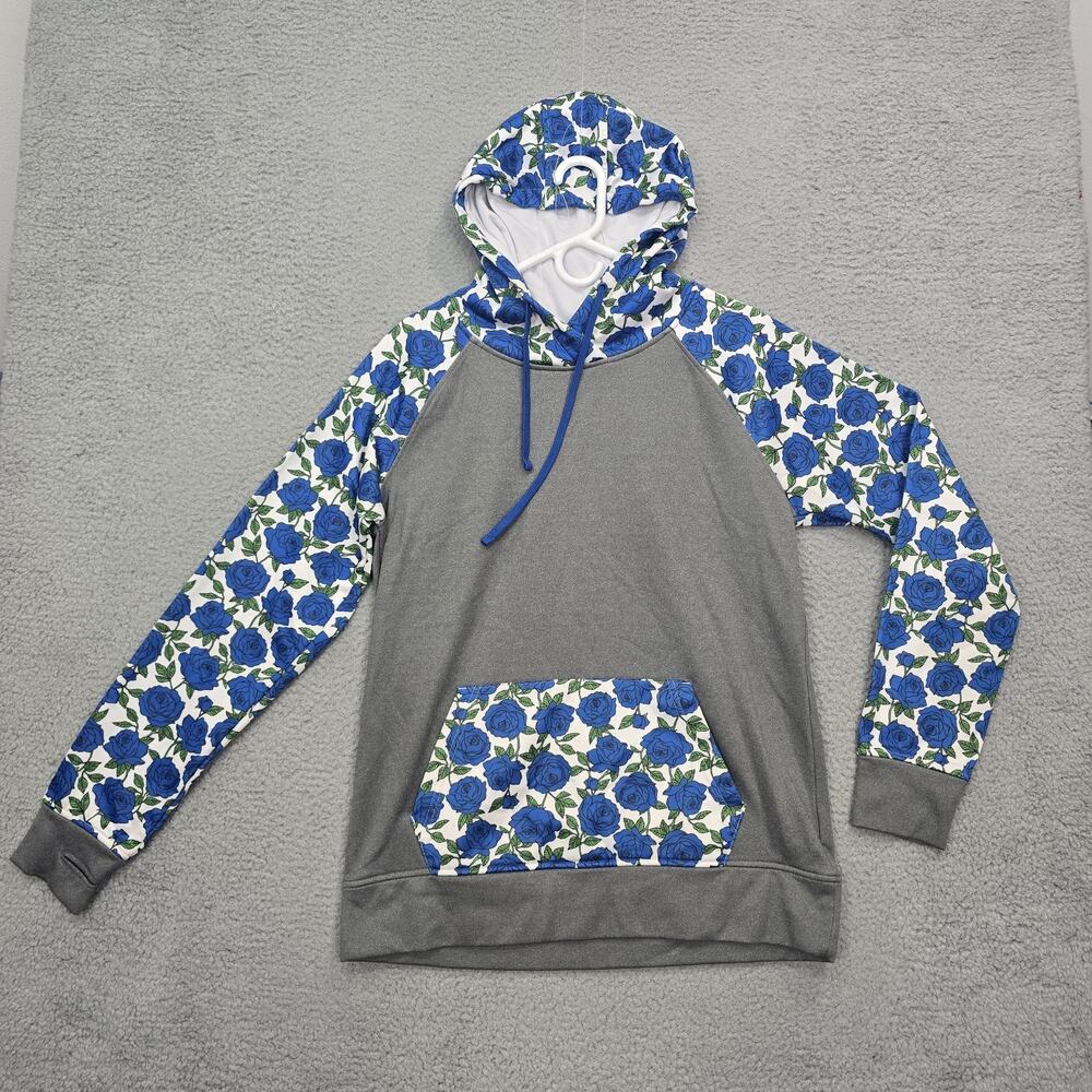 Empyre Pullover Hoodie Hooded Sweatshirt Grey Blue Rose Womens Size Large Thumb